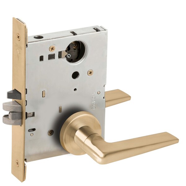 Schlage Grade 1 Entrance Office Mortise Lock, Less Cylinder, 05 Lever, A Rose, Satin Brass Finish L9050L 05A 606 - main